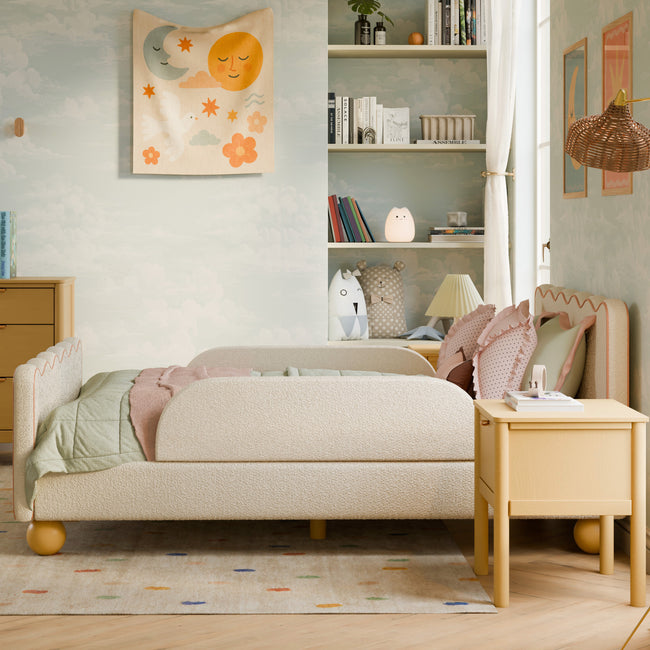 M31396PWBTAN,Babyletto Kids,Rizo Full Bed in Performance Ivory Boucle w/ VTan Leather Piping