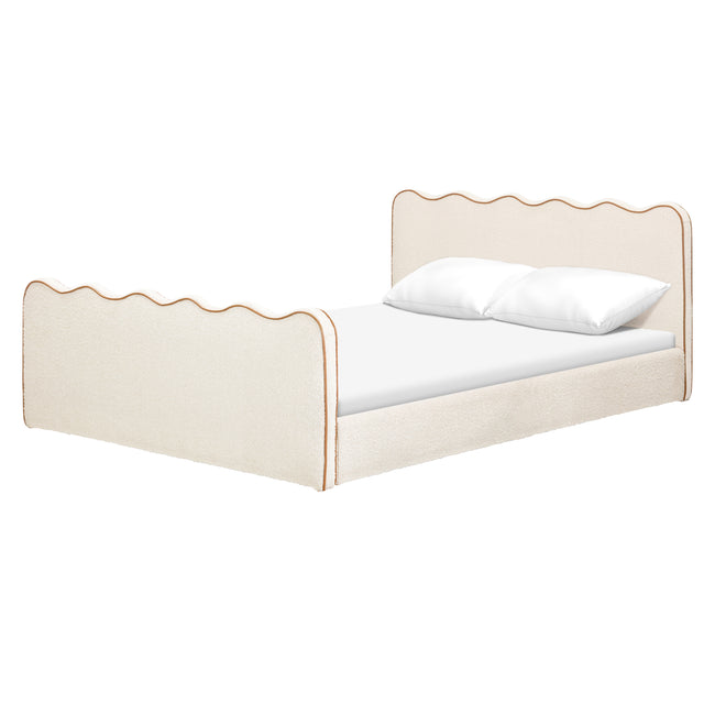 M31396PWBTAN,Babyletto Kids,Rizo Full Bed in Performance Ivory Boucle w/ VTan Leather Piping