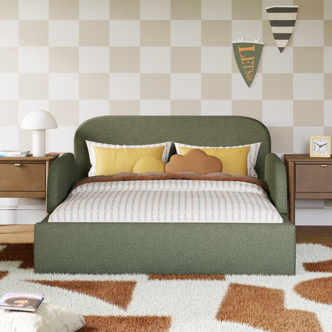 M31399POB,Babyletto Kids,Upholstered Twin/Full Bed Guardrail in Performance Olive Boucle