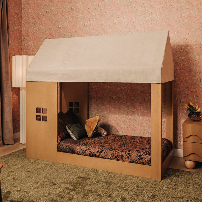 M32830FCS,Babyletto Kids,Uchi Montessori-Inspired House Twin Bed Canopy in Fog Chatham Stripe Eco-Weave
