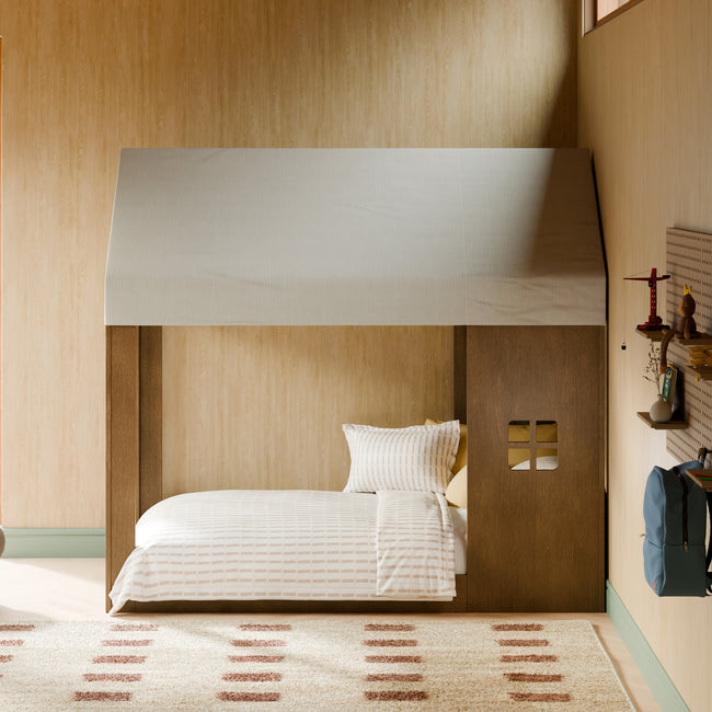 M32830FCS,Babyletto Kids,Uchi Montessori-Inspired House Twin Bed Canopy in Fog Chatham Stripe Eco-Weave