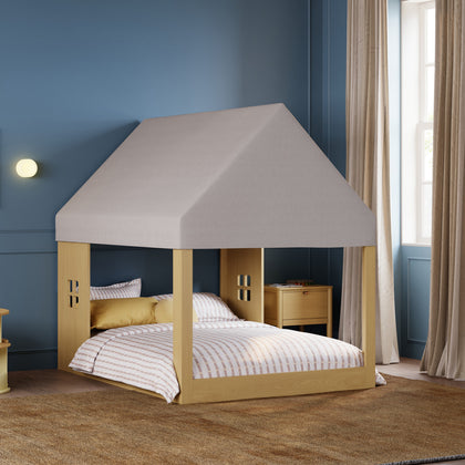 M32859FCS,Babyletto Kids,Uchi Montessori-Inspired House Full Bed Canopy in Fog Chatham Stripe Eco-Weave