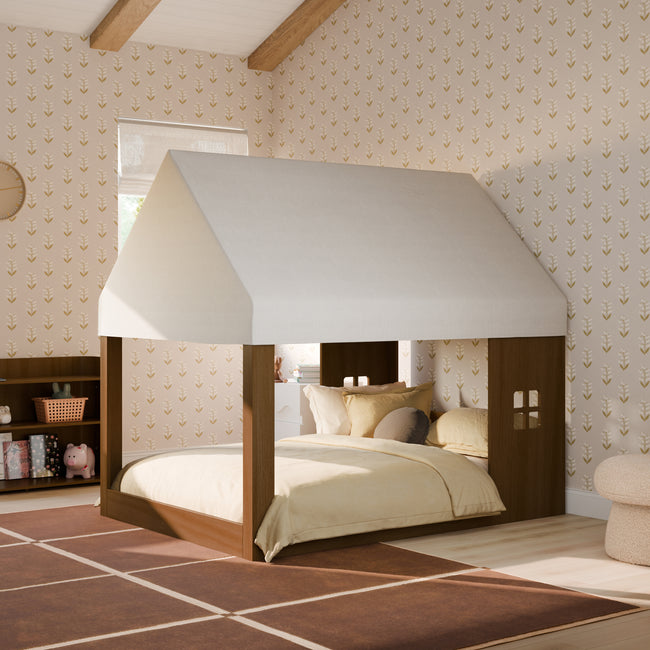 M32859FCS,Babyletto Kids,Uchi Montessori-Inspired House Full Bed Canopy in Fog Chatham Stripe Eco-Weave