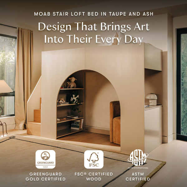 M32971TPESH,Babyletto Kids,Moab Stair Loft Bed in Taupe/Ash