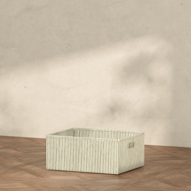 M333100OSC,Babyletto,Nate Berkus x Babyletto Fabric Accessory Bin in Perf Olive Stripe Eco-Crossweave
