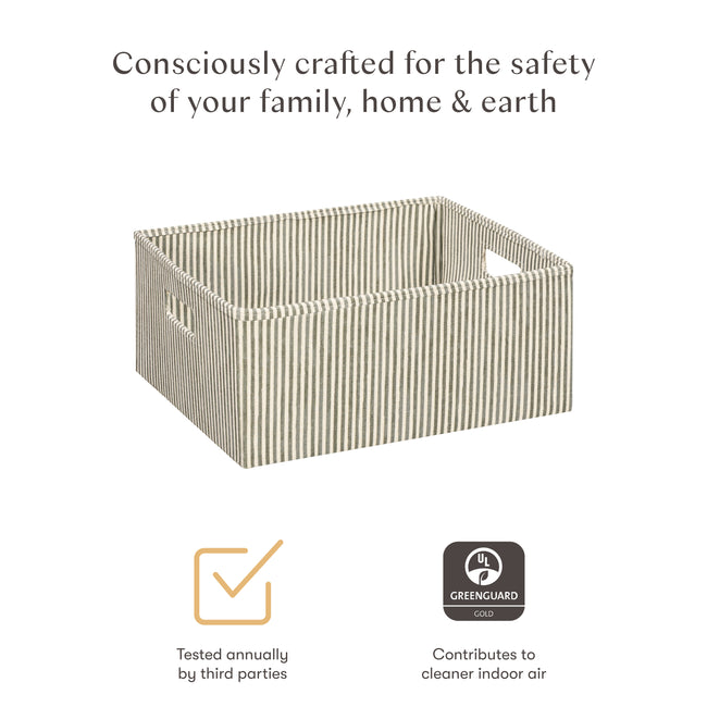 M333100OSC,Babyletto,Nate Berkus x Babyletto Fabric Accessory Bin in Perf Olive Stripe Eco-Crossweave