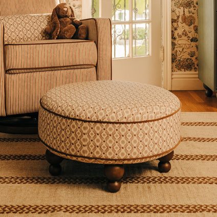 M33385BSRCTF,Babyletto,Nate Berkus x Babyletto Astre Ottoman in Perf Bronze Star Eco-Crossweave w/Toffee feet