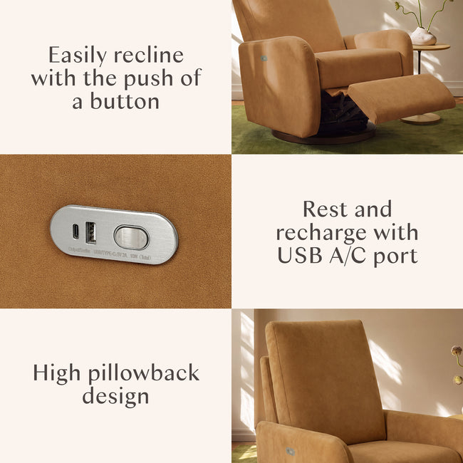 M34688PSVTB,Babyletto,Petal Glider Recliner w/Electronic Control and USB in Performance Sienna Velvet w/ Toffee Wood Base