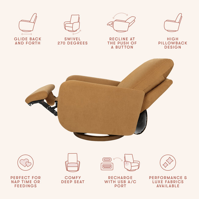 M34688PSVTB,Babyletto,Petal Glider Recliner w/Electronic Control and USB in Performance Sienna Velvet w/ Toffee Wood Base