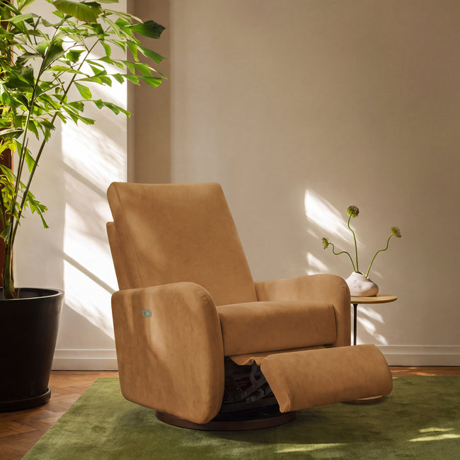 M34688PSVTB,Babyletto,Petal Glider Recliner w/Electronic Control and USB in Performance Sienna Velvet w/ Toffee Wood Base