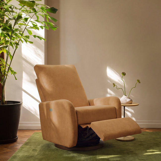 M34688PSVTB,Babyletto,Petal Glider Recliner w/Electronic Control and USB in Performance Sienna Velvet w/ Toffee Wood Base