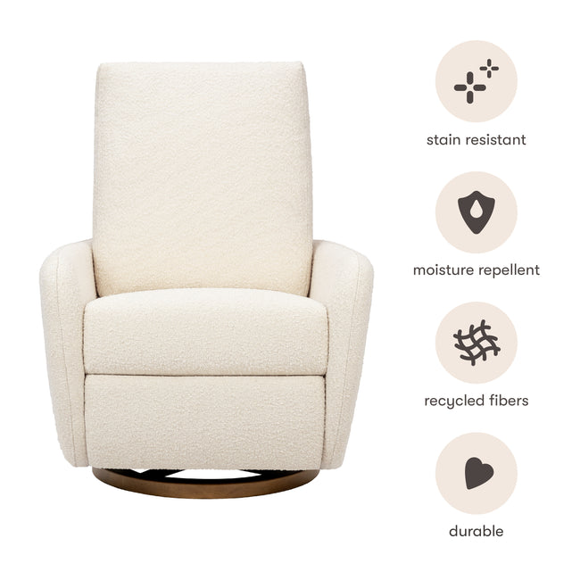 M34688PWBTB,Babyletto,Petal Glider Recliner w/Electronic Control and USB in Performance Ivory Boucle w/ Toffee Wood Base