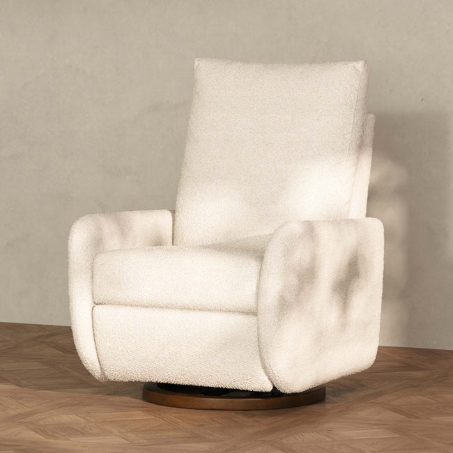 M34688PWBTB,Babyletto,Petal Glider Recliner w/Electronic Control and USB in Performance Ivory Boucle w/ Toffee Wood Base