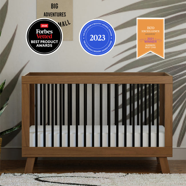 M4201NLB,Babyletto,Hudson 3-in-1 Convertible Crib w/ToddlerBedConversion Kit in Natural Walnut/Black