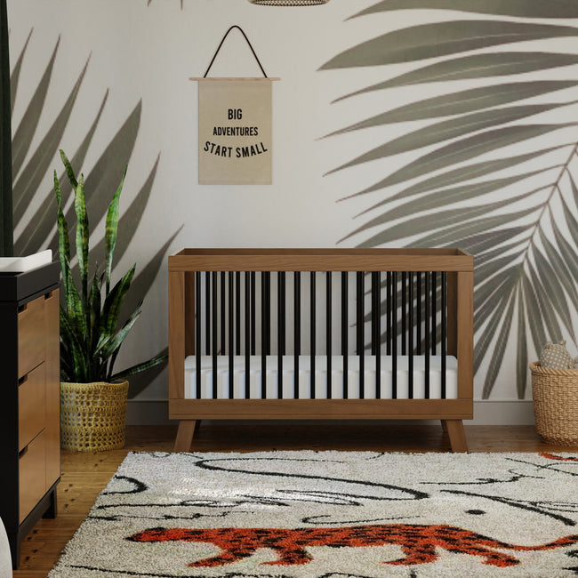 M4201NLB,Babyletto,Hudson 3-in-1 Convertible Crib w/ToddlerBedConversion Kit in Natural Walnut/Black