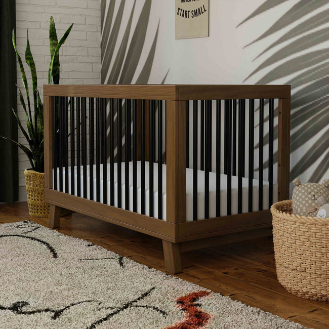 M4201NLB,Babyletto,Hudson 3-in-1 Convertible Crib w/ToddlerBedConversion Kit in Natural Walnut/Black