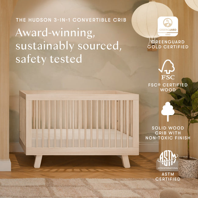 M4201NX,Babyletto,Hudson 3-in-1 Convertible Crib w/Toddler Bed Conversion Kit in Washed Natural