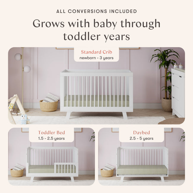 M4201W,Babyletto,Hudson 3-in-1 Convertible Crib w/Toddler Bed Conversion Kit in White Finish