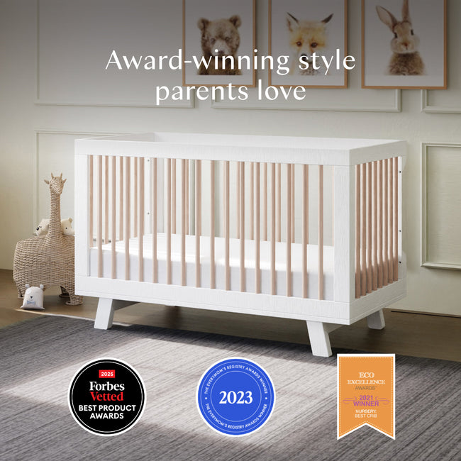 M4201WNX,Babyletto,Hudson 3-in-1 Convertible Crib w/ToddlerBedConversion Kit in White/Washed Natural