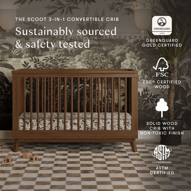 M5801NL,Babyletto,Scoot 3-in-1 Convertible Crib w/Toddler Bed Conversion Kit in Natural Walnut