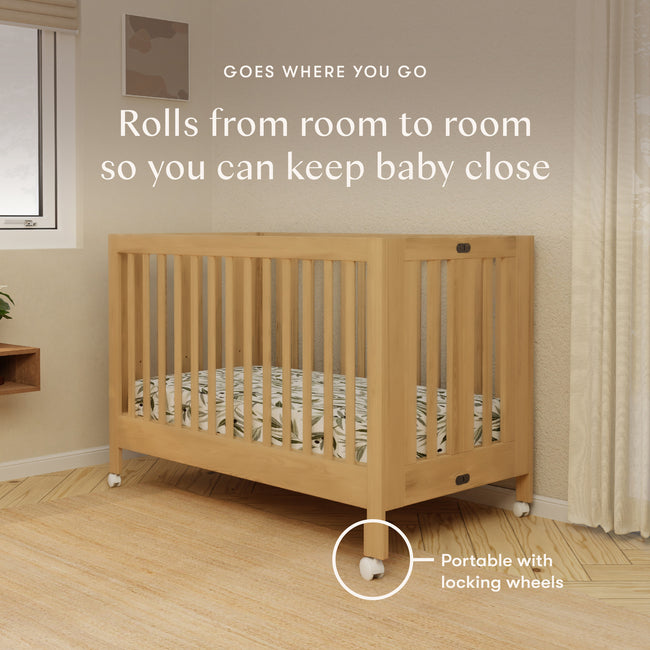 M6601HY,Babyletto,Maki Full-Size Folding Crib w/ Toddler Bed Conversion Kit in Honey