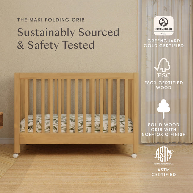 M6601HY,Babyletto,Maki Full-Size Folding Crib w/ Toddler Bed Conversion Kit in Honey
