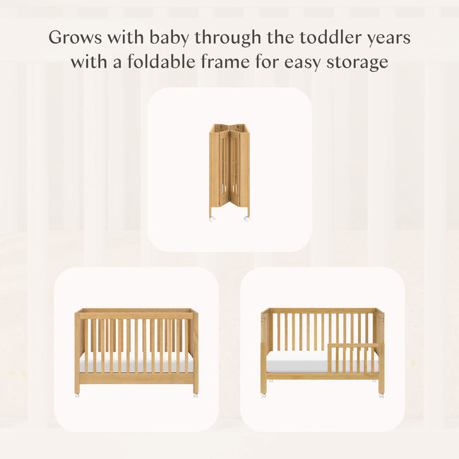 M6601HY,Babyletto,Maki Full-Size Folding Crib w/ Toddler Bed Conversion Kit in Honey