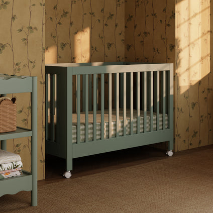 M6601LS,Babyletto,Maki Full Size Folding Crib w/ Toddler Bed Conversion Kit in Light Sage