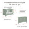 M6601LS,Babyletto,Maki Full Size Folding Crib w/ Toddler Bed Conversion Kit in Light Sage