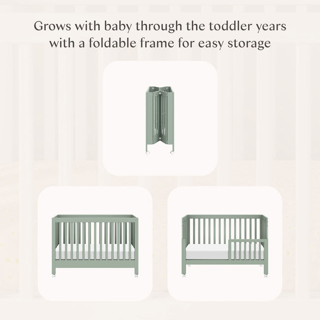 M6601LS,Babyletto,Maki Full Size Folding Crib w/ Toddler Bed Conversion Kit in Light Sage