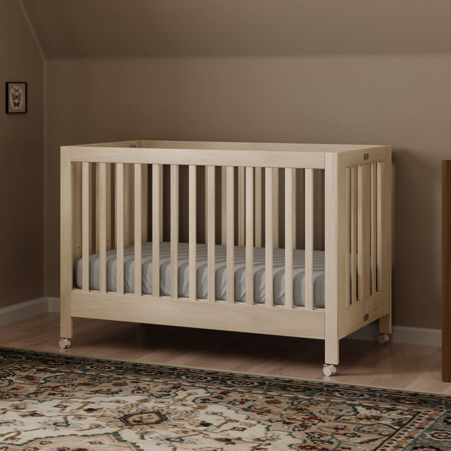 M6601NX,Babyletto,Maki Full-Size Folding Crib w/Toddler Bed Conversion Kit in Washed Natural