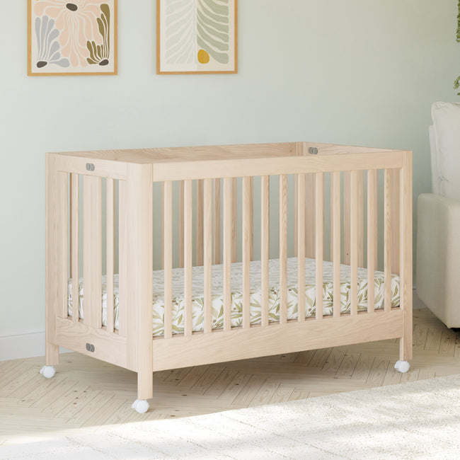 M6601NX,Babyletto,Maki Full-Size Folding Crib w/Toddler Bed Conversion Kit in Washed Natural