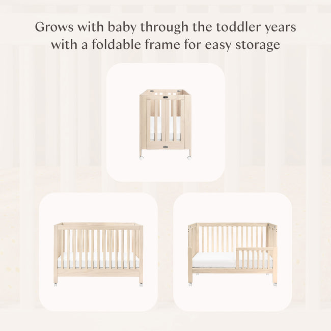 M6601NX,Babyletto,Maki Full-Size Folding Crib w/Toddler Bed Conversion Kit in Washed Natural