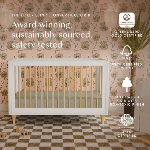 M9001WN,Babyletto,Lolly 3-in-1 Convertible Crib w/Toddler Bed Conversion Kit in White/Natural