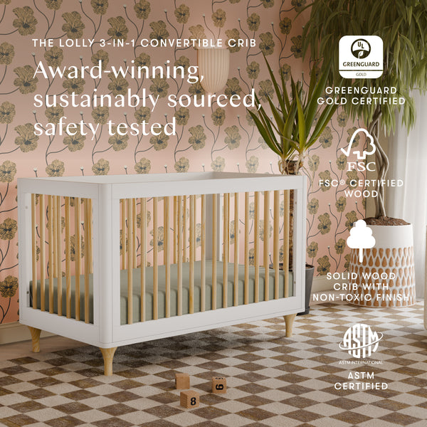 M9001WN,Babyletto,Lolly 3-in-1 Convertible Crib w/Toddler Bed Conversion Kit in White/Natural