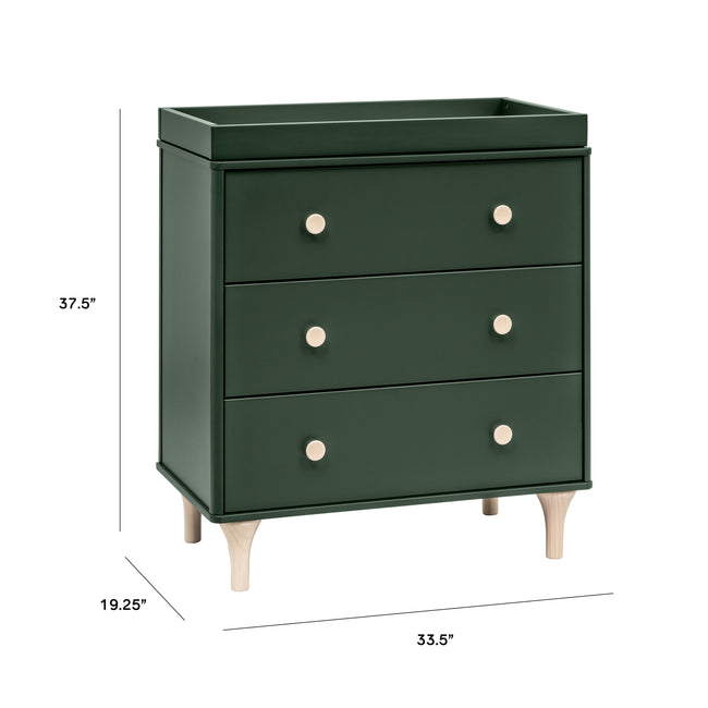 M9023FRGRNX,Babyletto,Lolly 3-Drawer Changer Dresser w/Removable Tray  Forest Green/Washed Natural