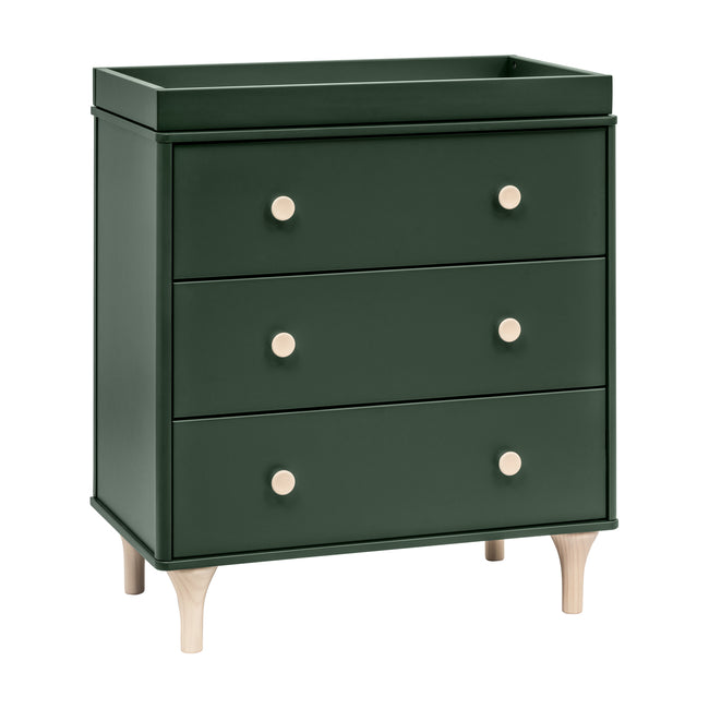 M9023FRGRNX,Babyletto,Lolly 3-Drawer Changer Dresser w/Removable Tray  Forest Green/Washed Natural