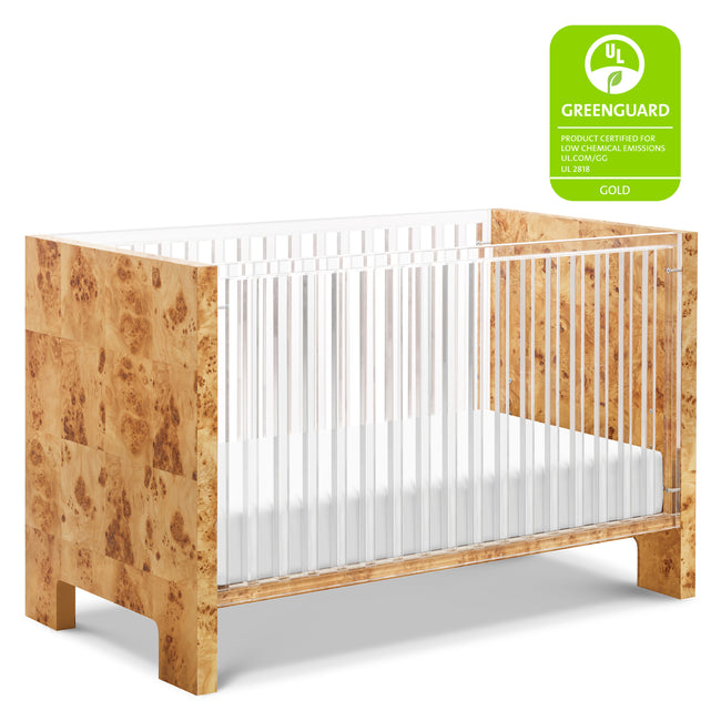 NW26101CKBU,Nursery Works,Altair Crib in Clear Acrylic with Burl