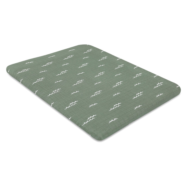 T27133,Babyletto,Ocean Waves Muslin All-Stages Midi Crib Sheet in GOTS Certified Organic Cotton