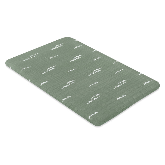 T27134,Babyletto,Ocean Waves Muslin All-Stages Bassinet Sheet in GOTS Certified Organic Cotton