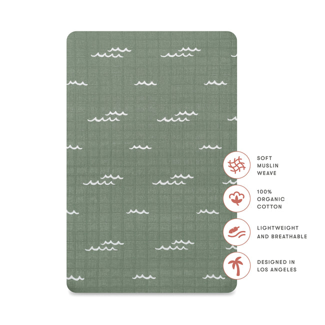 T27134,Babyletto,Ocean Waves Muslin All-Stages Bassinet Sheet in GOTS Certified Organic Cotton