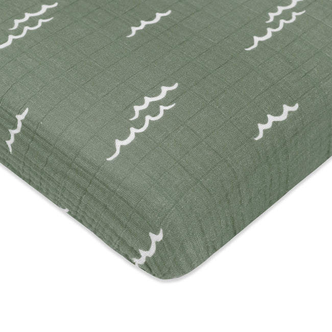 T27136,Babyletto,Ocean Waves Muslin Mini Crib Sheet in GOTS Certified Organic Cotton