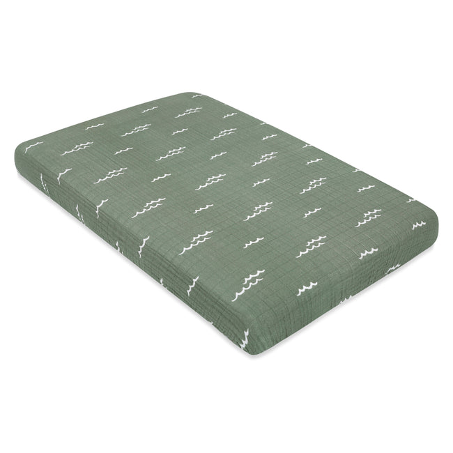 T27136,Babyletto,Ocean Waves Muslin Mini Crib Sheet in GOTS Certified Organic Cotton