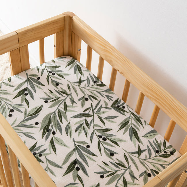 T28234,Babyletto,Olive Branches Muslin All-Stages Bassinet Sheet in GOTS Certified Organic Cotton