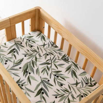 T28234,Babyletto,Olive Branches Muslin All-Stages Bassinet Sheet in GOTS Certified Organic Cotton
