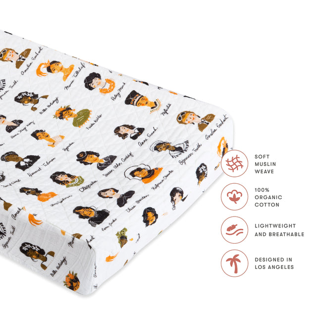 T28437,Babyletto,Women In History Quilted Muslin Changing Pad Cover in GOTS Certified Organic Cotton
