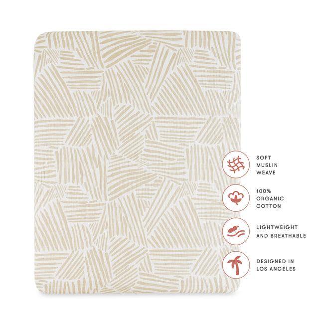 T29233,Babyletto,Oat Stripe Muslin All-Stages Midi Crib Sheet in GOTS Certified Organic Cotton