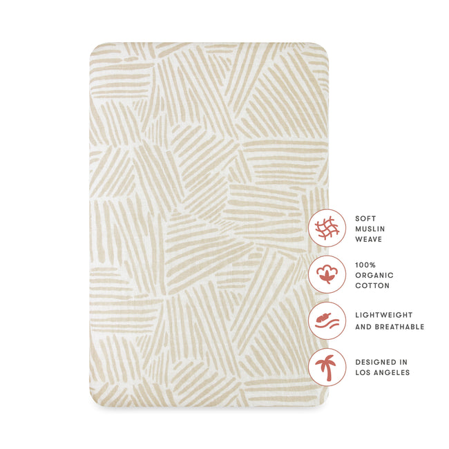 T29234,Babyletto,Oat Stripe Muslin All-Stages Bassinet Sheet in GOTS Certified Organic Cotton