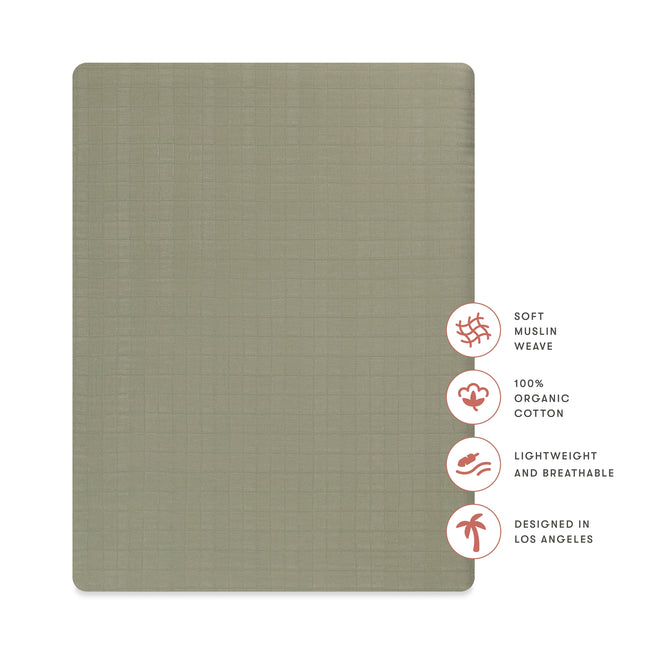 T29733MCA,Babyletto,Matcha Muslin All-Stages Midi Crib Sheet in GOTS Certified Organic Cotton