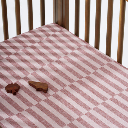 T30433,Babyletto,Maroon Stripe Muslin All-Stages Midi Crib Sheet in GOTS Certified Organic Cotton